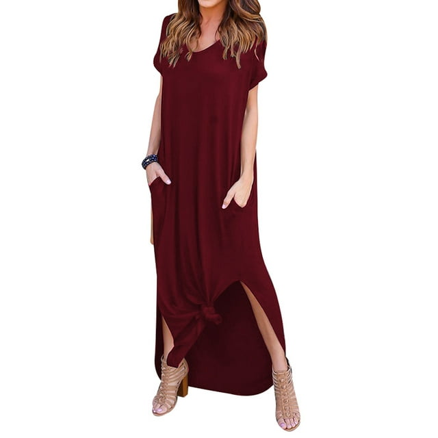 Julyccc Robe T-Shirt Longue Décontractée pour Femme à Manches Courtes avec Poches, Coupe Ample