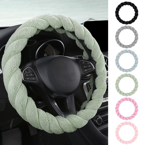 Cubierta de volante universal suave y cálida | Decoración de coche de invierno antideslizante | Se adapta a ruedas de 14-15 pulgadas | Aislamiento de pelusa densa | Fácil instalación