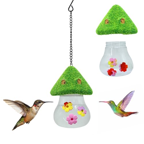 Hummingbird Feeder Cute Mushroom Hummingbird Feeders for Outdoors Hanging,Hummingbird Heeders for Outdoors Hanging Ant and Bee Proof,3 Petals Decorated with Water Spout Bird Water