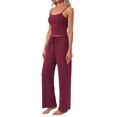 thumbnail image 4 of INSPIRE CHIC Womens Pajama Set Cami Jersey Knit Adjustable Spaghetti Strap Elastic Waist Wide Leg Pants with Pockets S Burgundy, 4 of 6