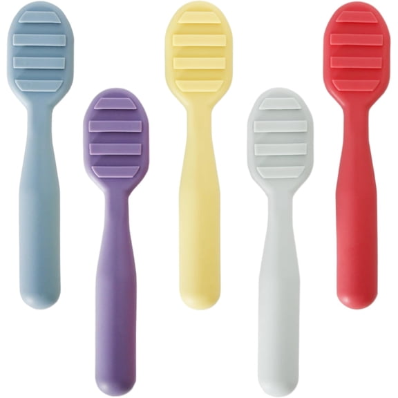 Youngever 5 Pack Silicone Baby Learning Spoons, Self Feeding Spoon, Unbreakable Silicone Learning Spoons for Kids Aged 6  Months