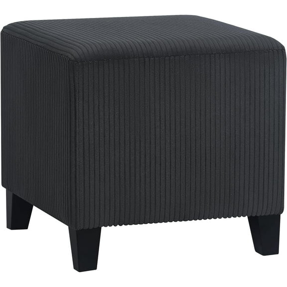Adeco Small Foot Stool Ottoman, 16.3" Linen Cube Ottoman Foot Rest with Wood Legs, Upholstered Ottomans Footstool for Living Room, Bedroom, Couch (Dark Gray)