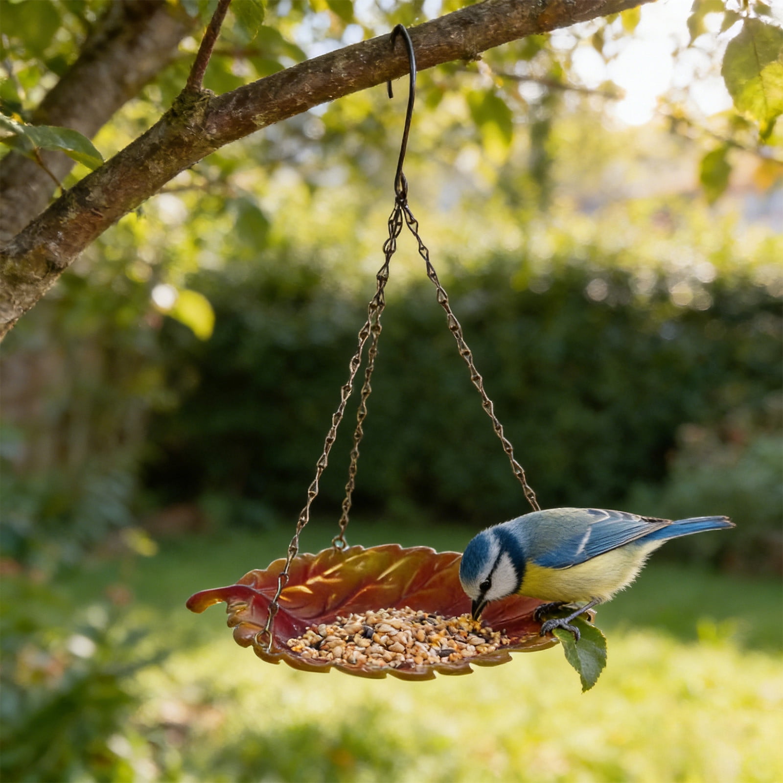 Bird Feeder Outdoor,Outdoor Metal Birds Feeder Wrought Iron Feeding Station Leaf-shaped Garden Patio Small Birds Feeder Decoration