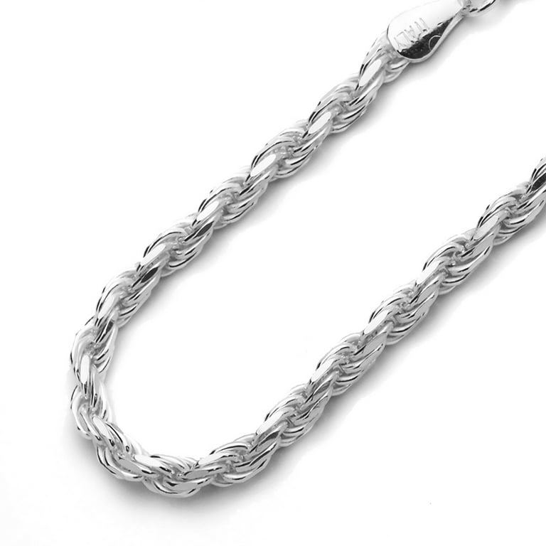Men's Sterling Silver 4mm Italian Rope Chain Necklace (16~30 Inch) 
