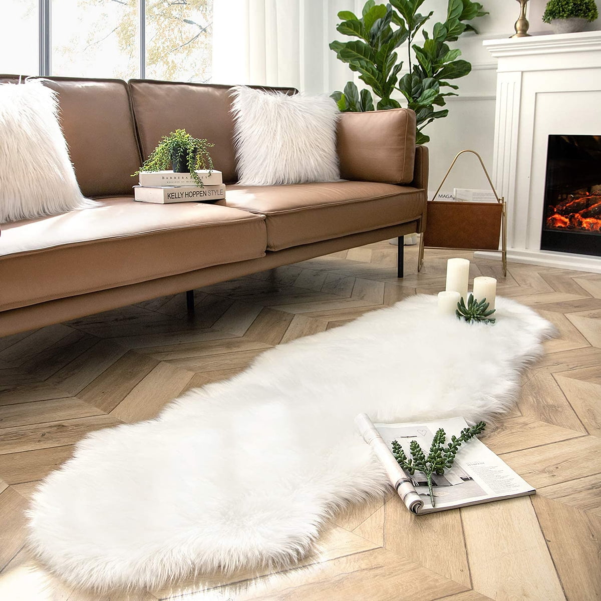 75" Modern Luxury Soft Floor Fluffy Rug ，Double Pelt Shaggy Area Fur