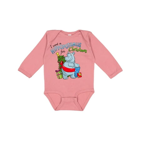 

Inktastic I want a Hippopotamus for Christmas Gift Baby Boy or Baby Girl Long Sleeve Bodysuit