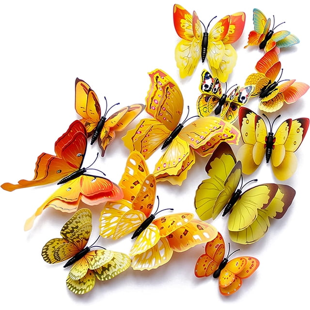GHSDFBB OPSEAM Butterfly Wall Decor 24/48 PCS, 3D Butterflies Stickers for Party Decorations with Magnets(Gold, 24)