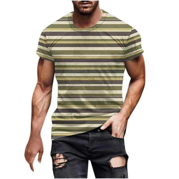 WRKEKC T-Shirts for Men Striped Printed Crew Neck Short Sleeve Tops for Men Daily Casual Wear Gym Workouts and Outdoor Exercises