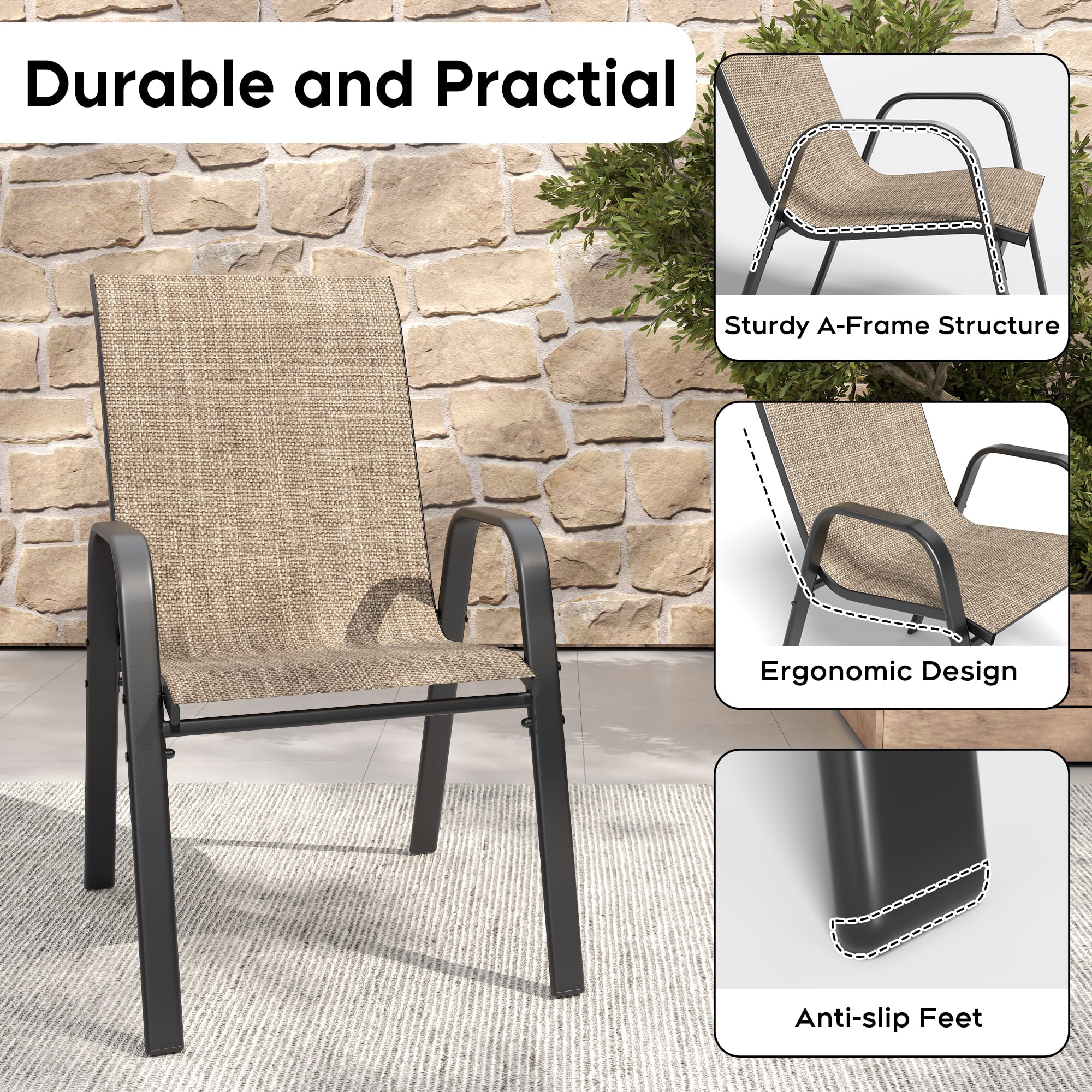 Leumius Patio Dining Chairs Set of 6, Textilene Outdoor Dining Chairs,Stackable & Heavy Duty for Patio, Garden, Banquet Hall