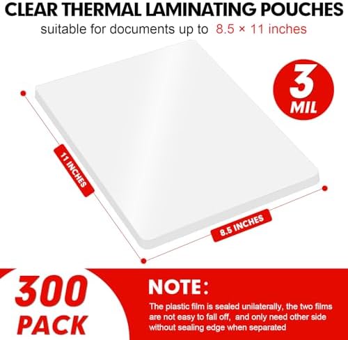 Laminating Sheets, 300 Pack Clear Thermal Laminating Plastic Paper Laminator Sheets, 9 x 11.5-Inch, 3mil, Ideal Office or School Supplies$$Office