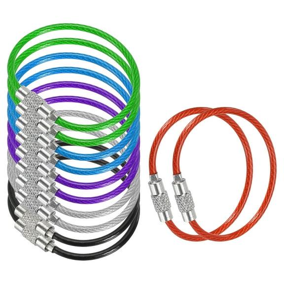 4.3 Inch Stainless Steel Wire Keychain Cable Key Ring Loop, Multicolor, 12 Pack