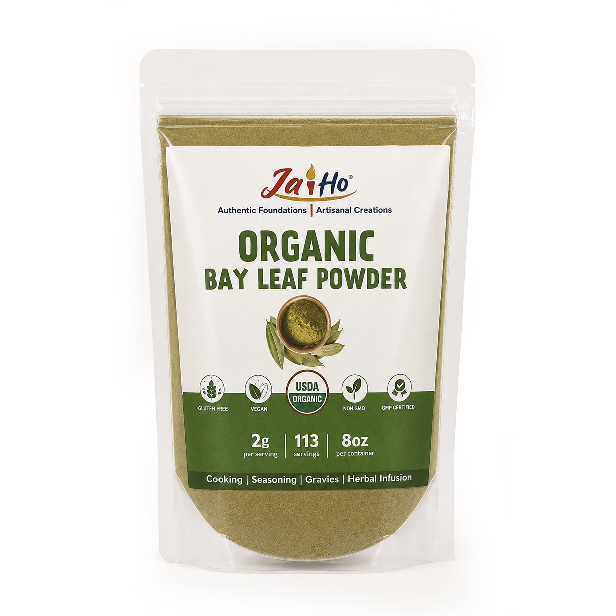 Certified USDA Organic Bay Leaves Powder - 8 OZ - Gluten-Free Vegan Non-GMO - By Jai Ho