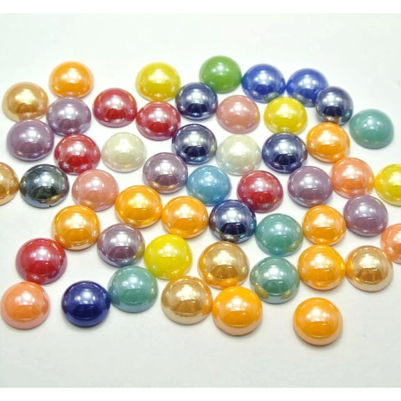 U8MO 100 Mixed Color Luater AB Round Flatback Glass Cabochon Ceramic Half Pearl 10mm
