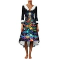 thumbnail image 4 of Lorytime Womens a Line Dress Formal Christmas Tree Plush V-Neck Elegant Dresses Long Sleeve Party Dresses, 4 of 5