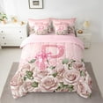 thumbnail image 2 of Manfei Personalized Initial 7-Piece Twin Bedding Sets,Bow Alphabet Bedding Comforter Set,Bling Rose Breathable Sheet Sets,Lightweight Sequin Room Decor,Reversible, 2 of 8
