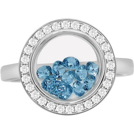 Chetan Collection Floating Light Blue CZ Sterling Silver Designer Ring
