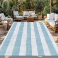 thumbnail image 2 of Blue Striped Outdoor Rug 6x9 Ft - Reversible Patio Rug Outdoor Camping Rugs, Rustic Farmhouse Stripes Washable Indoor Outdoor Area Rugs, Non-Slip Outdoor Carpet Runner for Deck/Porch, 2 of 8