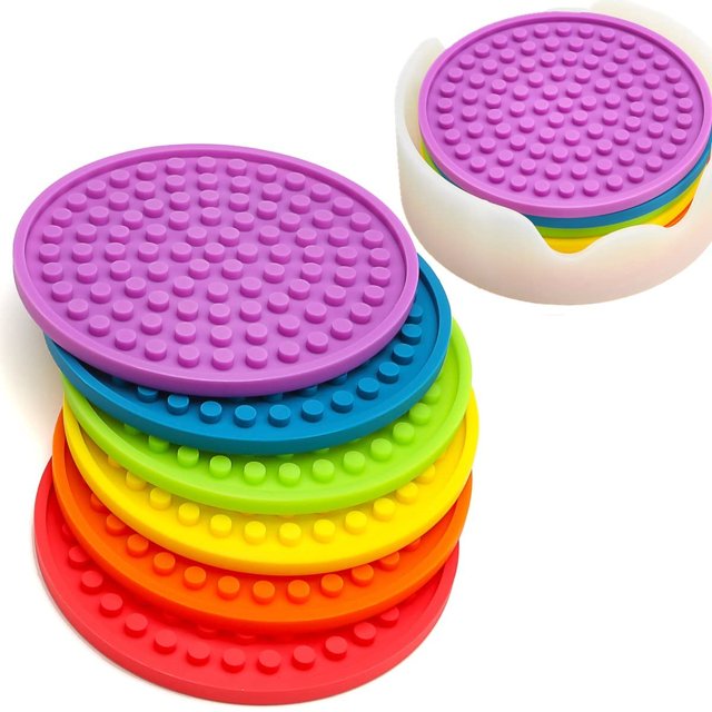 ENKORE s Novelty Set In 6 Rainbow Colors With Translucent Holder - Kids Favorite, Weather Proof Outdoor Tabletop Protection For Table Made of Wood, Granite, Glass, Soapstone, Sandstone, Marble