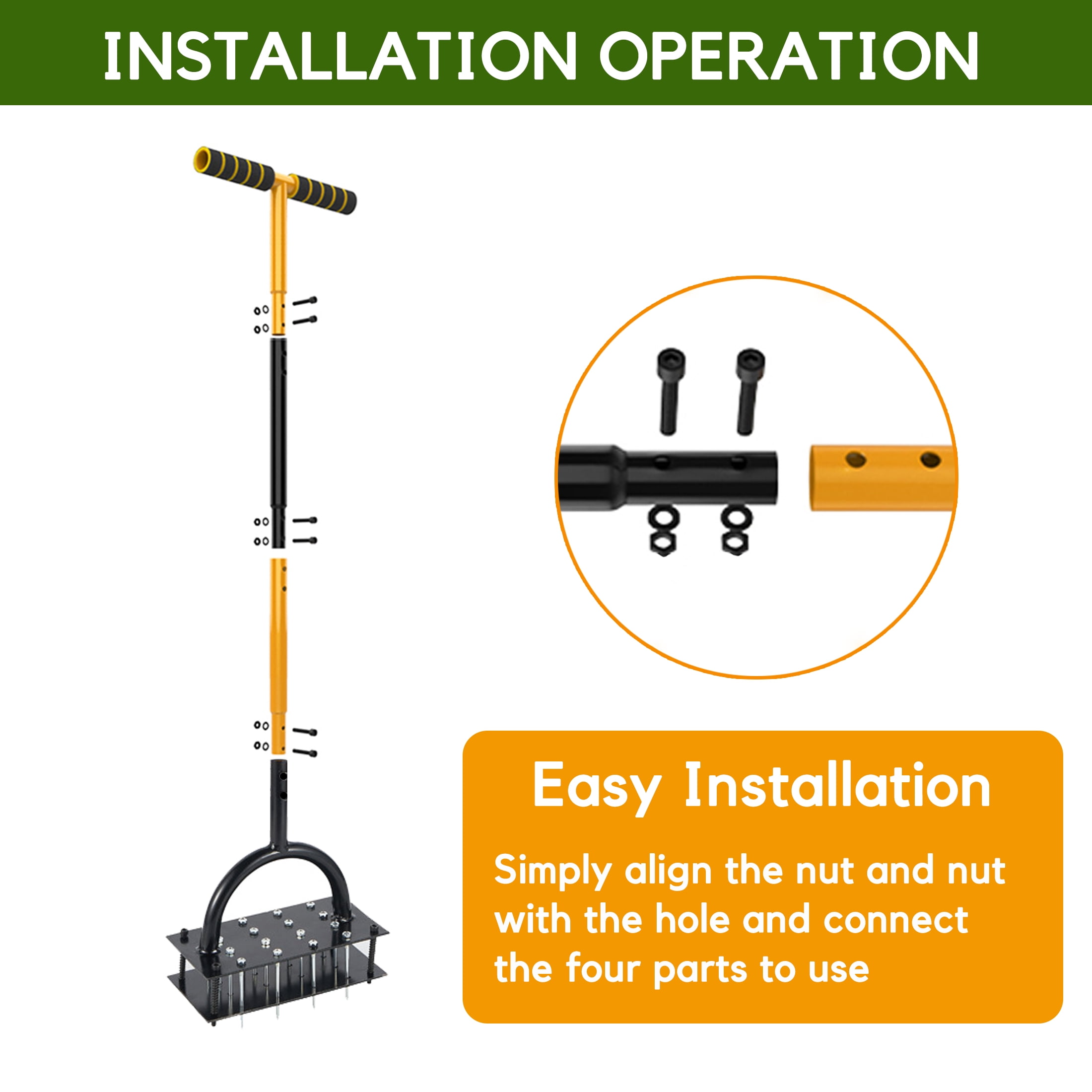 Hyindoor Lawn Aerator Tool, Manual Metal Tool Set with 16 Solid Steel Spikes, Automatic Leaf and Dirt Cleaning with Spring Base Design, Garden Tool for Yard Care（with Gloves）