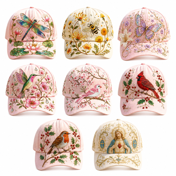 Limited Edition 2026 Garden Morning Baseball Cap, Adjustable Cotton Floral Hummingbird Butterfly Printed Breathable Hat for Women Men Casual Outdoor, Style 1,1PCS
