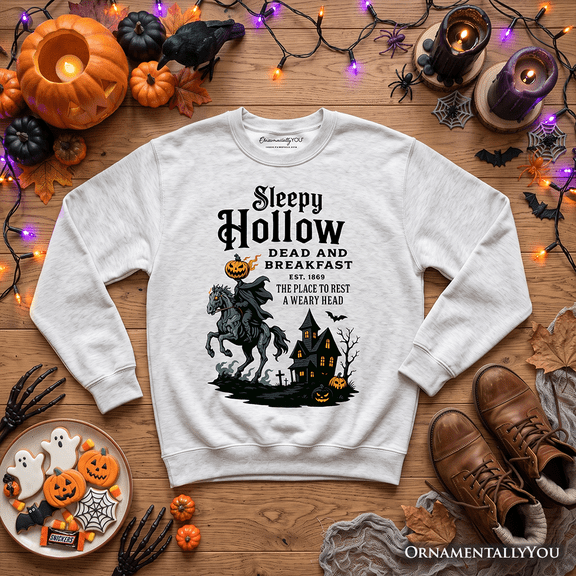 Headless Horseman Sleepy Hollow Halloween Light Sweatshirt, Dead and Breakfast Retro Sweater