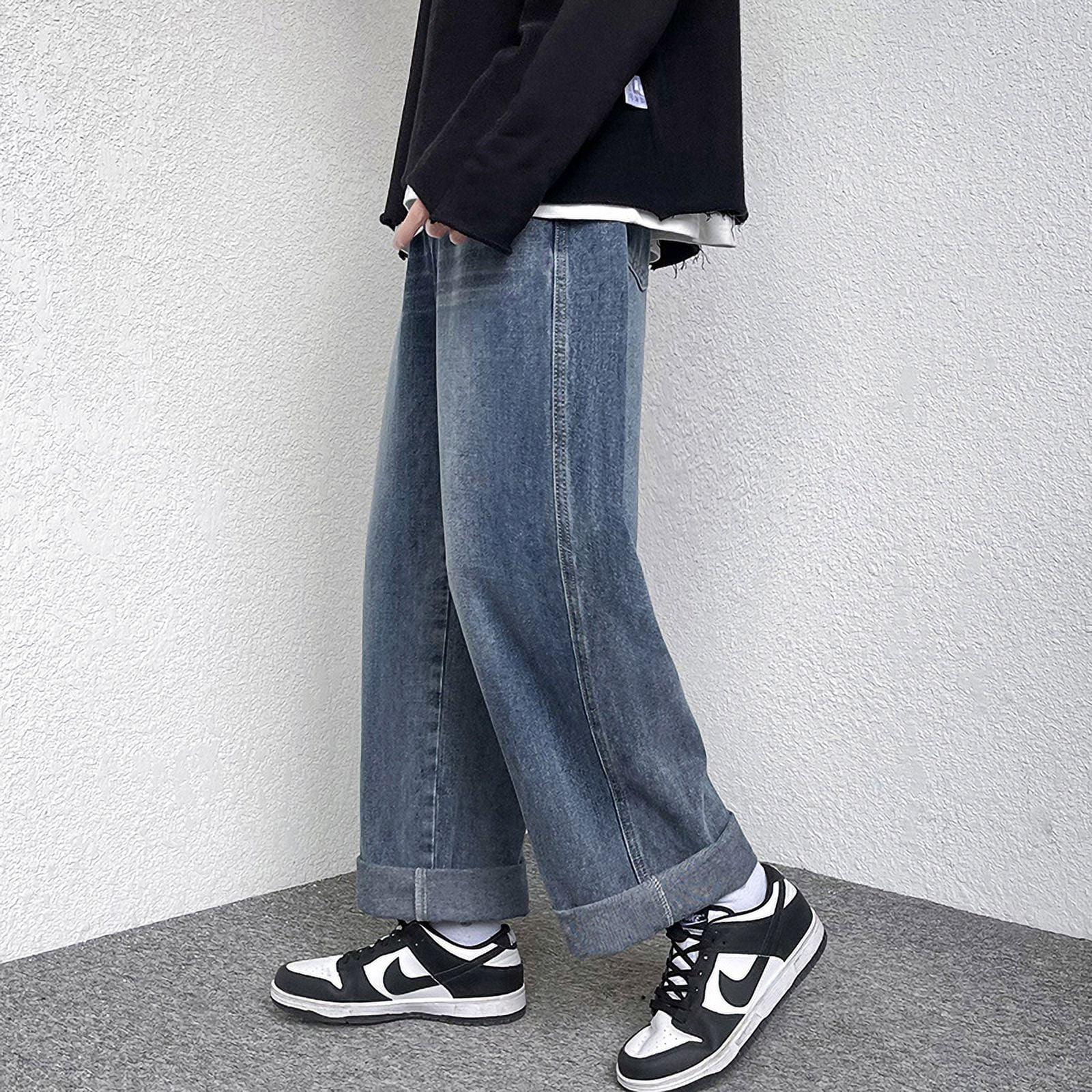 New Men's Wide Leg Jeans Baggy Fashion Oversized Elastic Waist