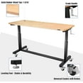 thumbnail image 4 of WORKPRO 60” Height Adjustable Work Table with Crank Handle and Casters, 60” x 24” Wooden Top Standing Desk Workbench, Heights from 29”-38”, 500 Lbs Load Capacity for Garage., 4 of 10