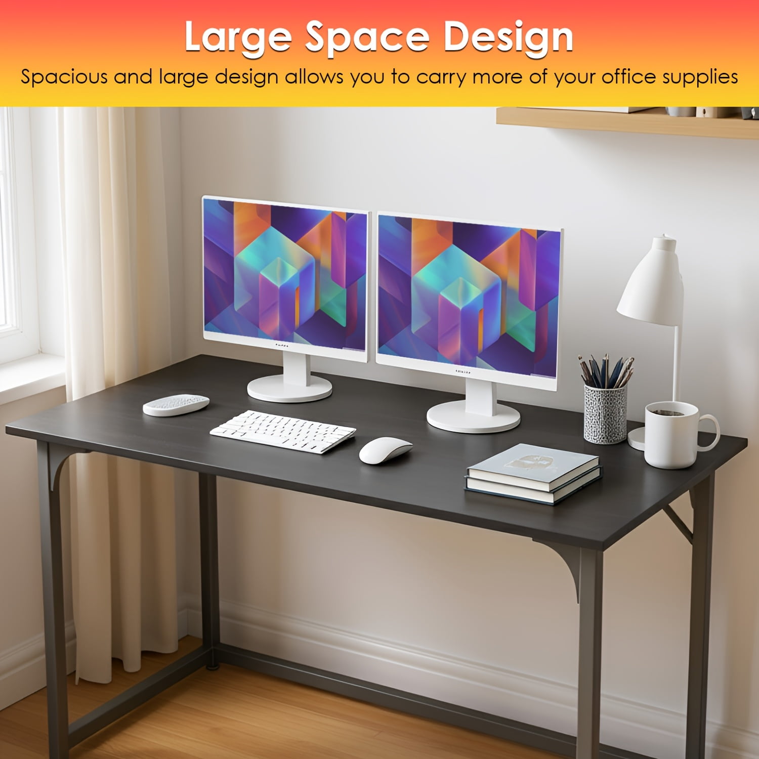 39-inch Black Computer Desk, Home/Office/Study/Workstation, Modern PC/Laptop Sturdy and Easy-to-Use Gaming Desk with Metal Frame