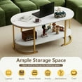 thumbnail image 3 of Resenkos 2-Tier Oval Wood Coffee Table with Large Top and Open Shelf, White Finish, 3 of 8