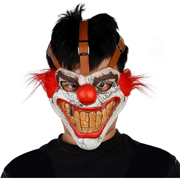 Máscara de payaso de Halloween para adultos, máscara de payaso de dientes dulces espeluznante, máscara de disfraz de metal trenzado de terror espeluznante