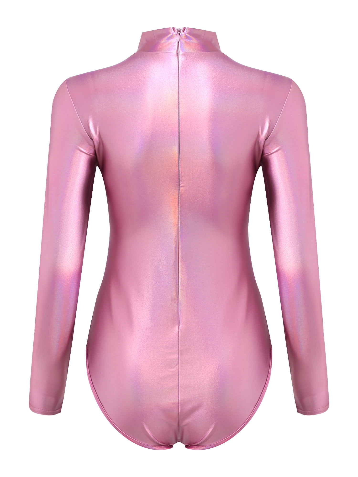 YONGHS Women's Shiny Metallic Long Sleeve Leotards Faux