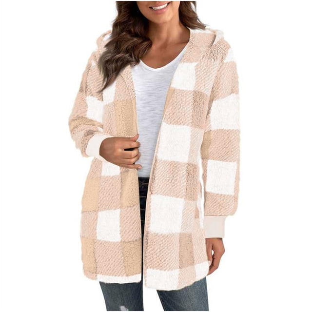 Chaquetas y abrigos casuales con capucha de manga larga para mujer, cárdigan holgado de manga larga con capucha a cuadros, blusa para mujer