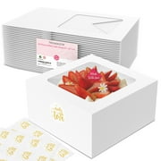 Trendazer 25 Pieces Cake Boxes 8 x 8 x 4 Inch with Window, 25 Bonus Sticker, Auto Popup, Extra Thick, Oil Resistant, Ideal for Cookie, Pie, Treat, Pastry, Bakery,For Home Cooker and Restaurant, White