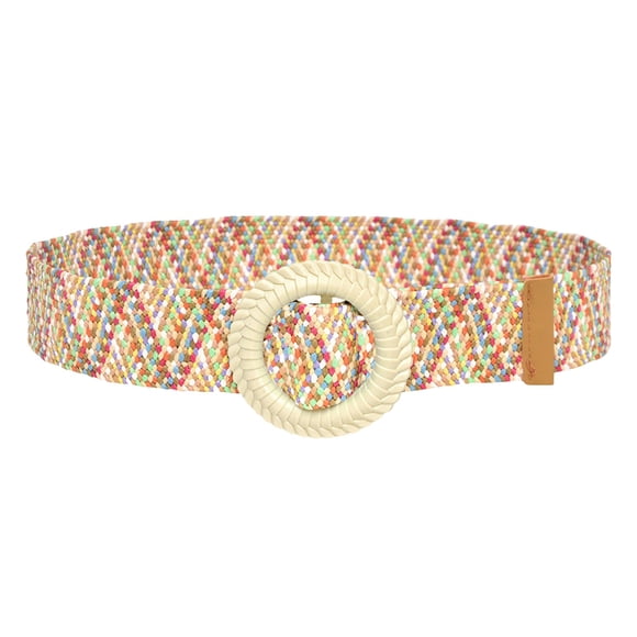 Belt Women Striped Printed Woven Elastic Casual Summer Belt Stretch Skinny Belt With Wooden Buckle Belt