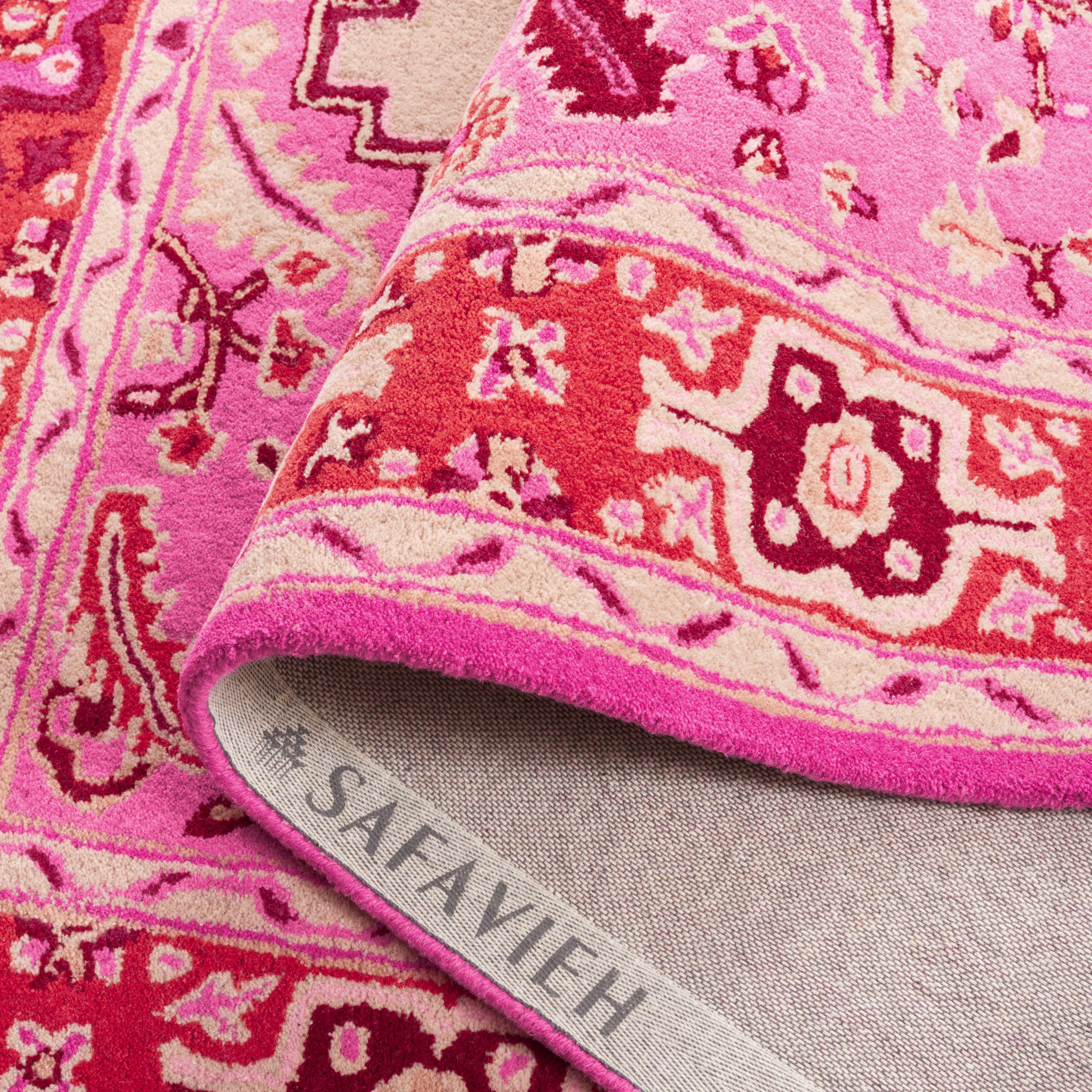 SAFAVIEH Bellagio Major Bordered Wool Runner Rug, Red Pink/Ivory, 2'3" x 7'
