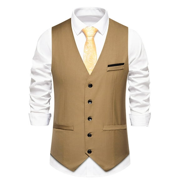 Dress Suit Vests for Men with Pockets Button-Down V Neck Sleeveless Business Work Waistcoats Formal Solid Slim Wedding Tuxedos Vest