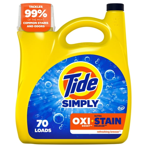 Tide Simply Laundry Detergent Liquid, Oxi Boost   Ultra Stain Release, Refreshing Breeze Scent, 94 fl oz, 70 Loads