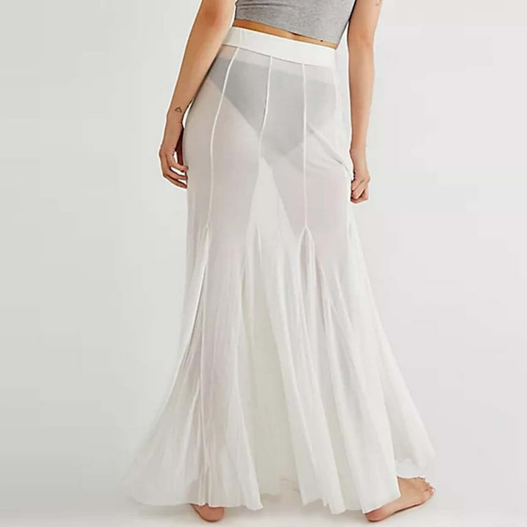 RUTAYY Women Breezy High Waisted Sheer Maxi Skirt Summer Beach Vacation  Flowing Lace Dress Solid Color Casual Travel Skirts - Walmart.com