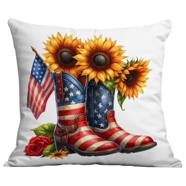Funda de almohada de girasol sin núcleo, funda de cojín para sofá del Día de la Independencia