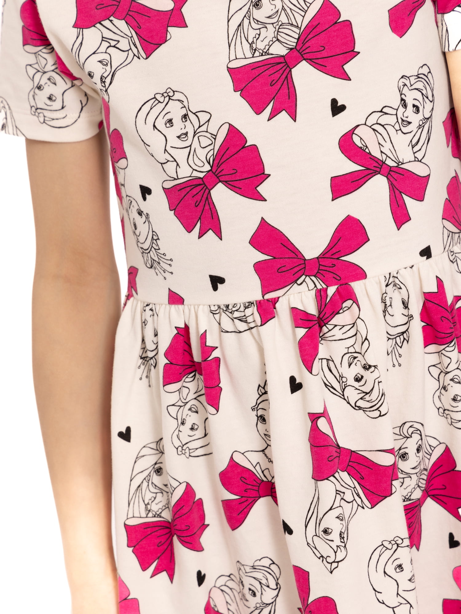 Disney Princess Girls Allover Print Dress with Short Sleeves, Sizes 4-12