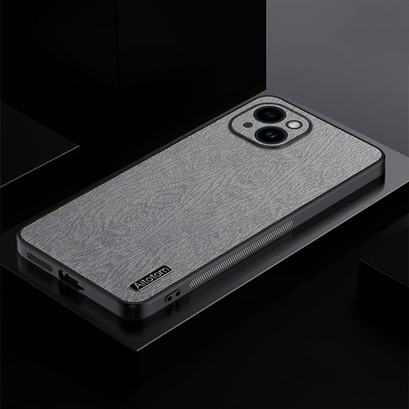 Nalacover Slim Case for iPhone 15, Luxury Bark Pattern PU Leather TPU Hybrid Shockproof Anti-Scratches Cover with Lens Protection Non-Slip Case for iPhone 15, Gray
