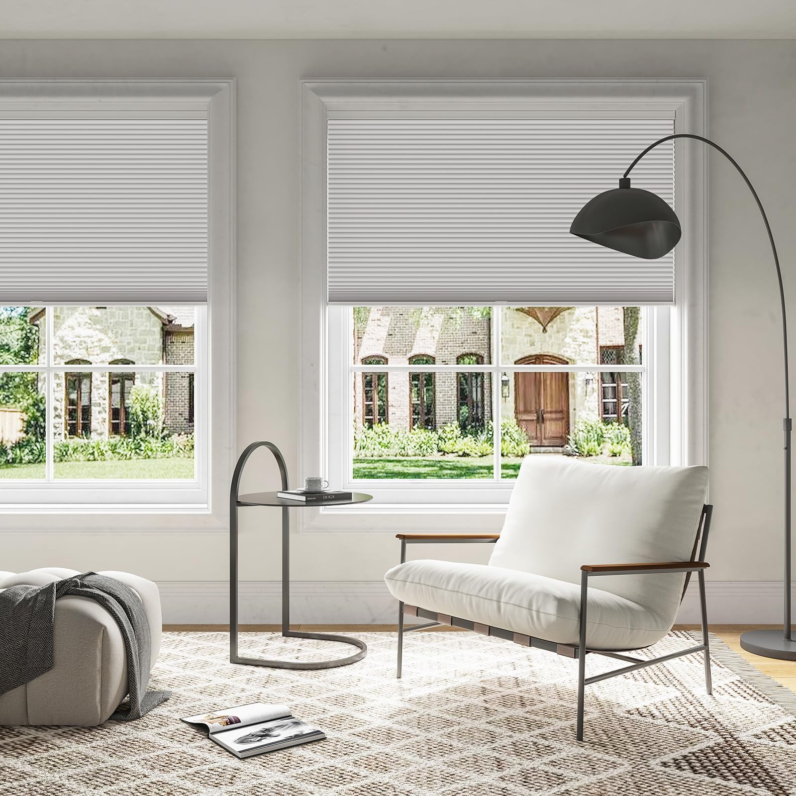 Keego Cellular Shades Cordless Honeycomb Shades for Windows Pull Down Blackout Cellular Blinds 9/16" Single Cell Thermal Insulated Blinds for Home Office(Grey,59"W x72"H)
