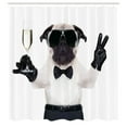 thumbnail image 3 of Ambesonne Pug Shower Curtain, Dog Celebration Alcohol, 69"Wx75"L, Black White Cream, 3 of 5