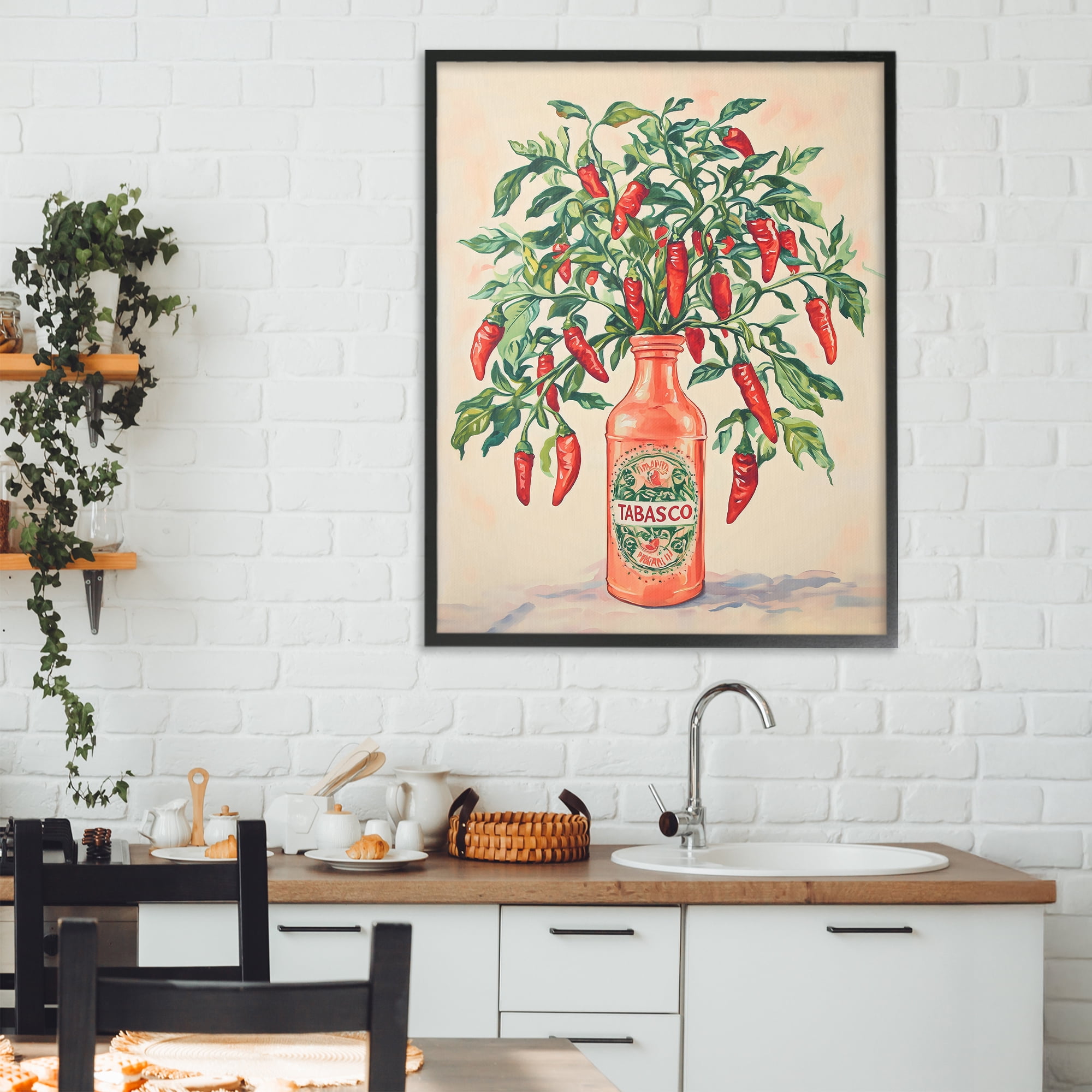 Stupell Industries Chili Peppers in Hot Sauce Vase Black Framed Giclee Art, design by The Prints Vibe