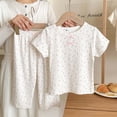thumbnail image 2 of Girls Summer 2 Piece Cotton Outfits Printed Cute Round Neck Short Sleeve T-shirt with Pants Sets White 1-2 Years, 2 of 5