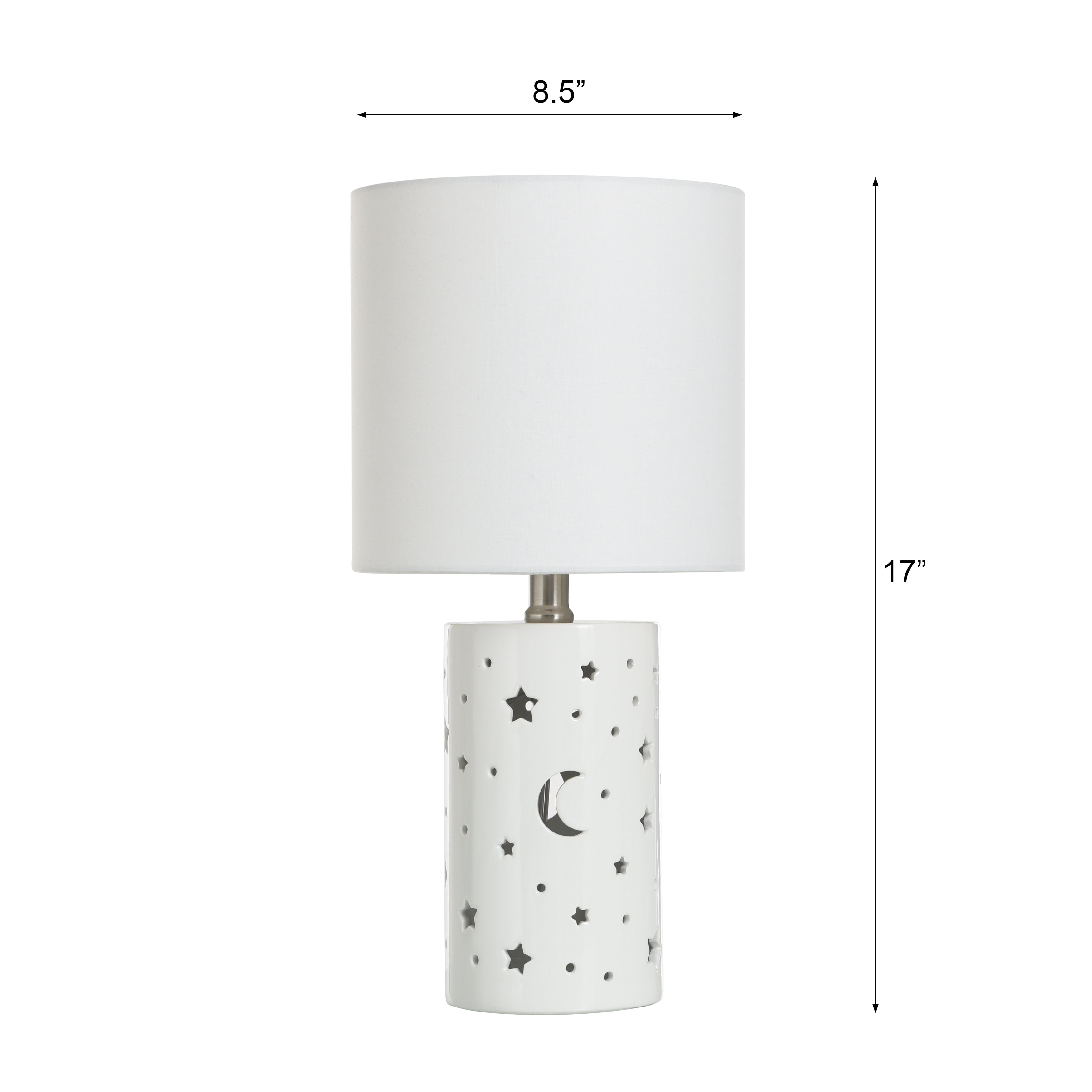 Your Zone Nightlight Table Lamp with White Shade, 8.5"L x 8.5"W x 17"H, Stars and Space-Themed Design