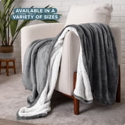 Bare Home Plush Sherpa Bed Blanket - Fluffy & Soft - Reversible - Lightweight - King, Gray