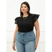 ELOQUII Elements Women's Plus Size Eyelet Sleeve T-Shirt