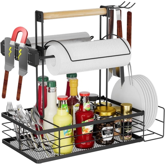 NEYCIL Grill Caddy with Magnetic Tool & Paper Towel Holders, Barbecue Grill Tool Organizer for Outdoor Camping, Cooking, Camper