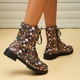 thumbnail image 4 of Teissuly Short Boots, Chip Flower Thick Bottom Boots, Waterproof Leather Boots Lace Up Snow Boots Zipper Thick Bottom Round Toe Fashion Boots Low Heel Slip ResistantS Short Boots Teissuly WER202311014115, 4 of 7